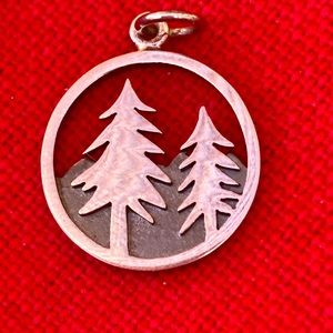 Sterling Silver 925  Mountain Pines Pendant NEW Artist Made 3/4”
